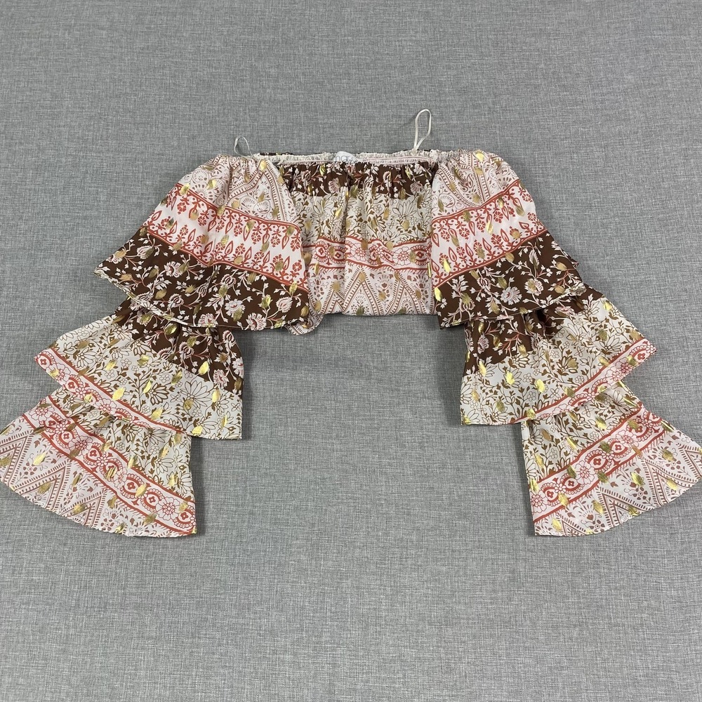 Maeve Blouse Womens XS Multicolor Off‎ The Shoulder Cropped Flared Sleeve